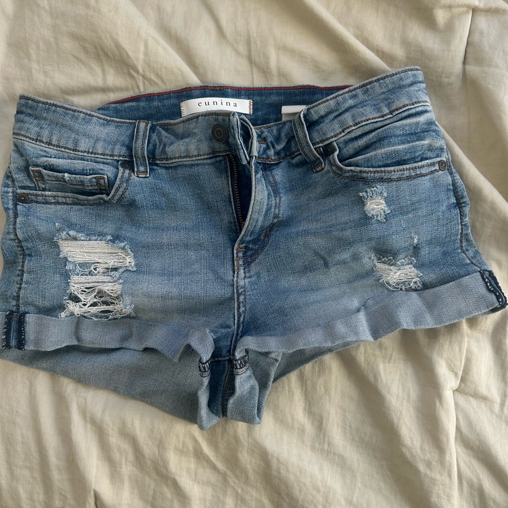 Blue Distressed Denim Shorts